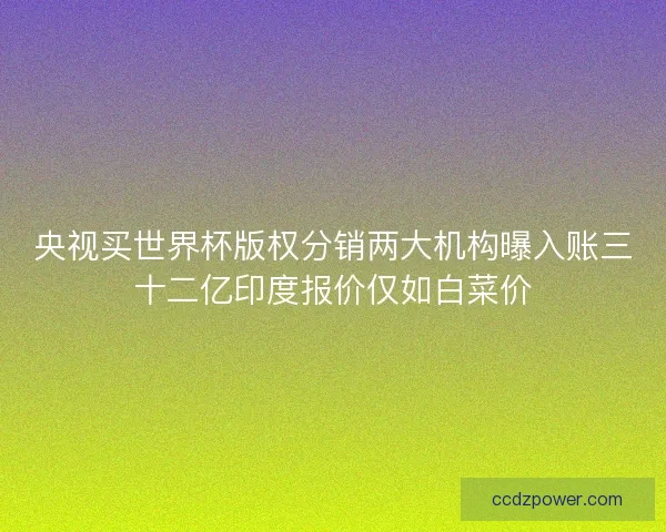央视买世界杯版权分销两大机构曝入账三十二亿印度报价仅如白菜价
